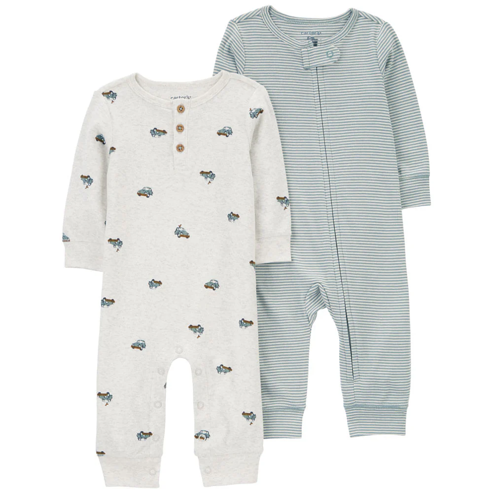 CARTERS BEBE NIÑO PIJAMA GRAY OLIVE STRIPE 2PK