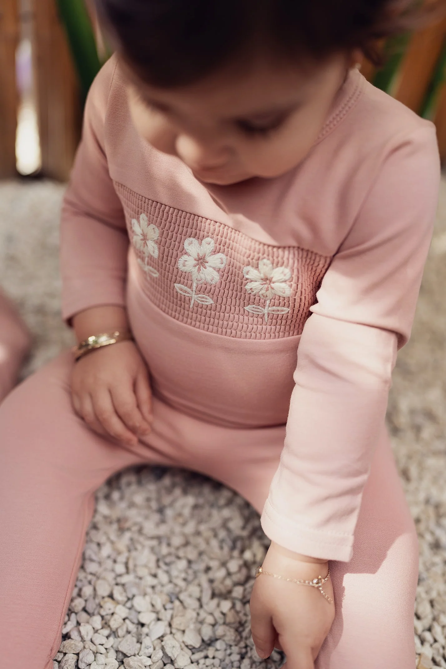 MANIERE BEBE NIÑA PIJAMA SMOCKED FLORAL MAUVE