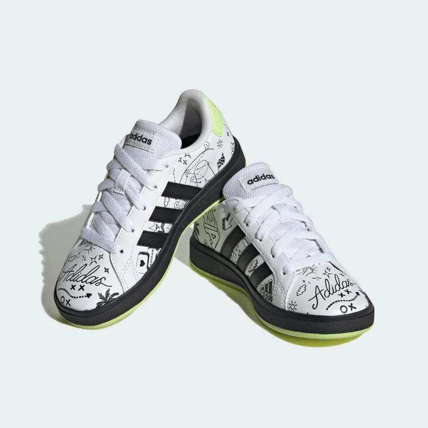 ADIDAS NIÑO ZAPATILLA GRAND COURT 2.0 K WHITE/C BLACK/P LIME